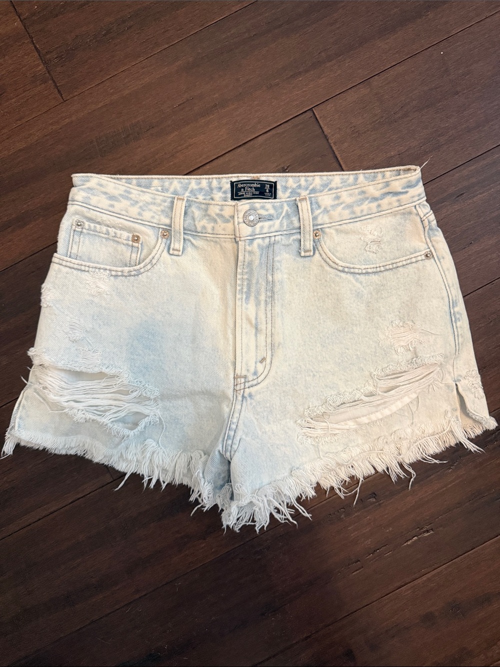 Abercrombie & Fitch Light Blue High Waist Distressed Denim Shorts